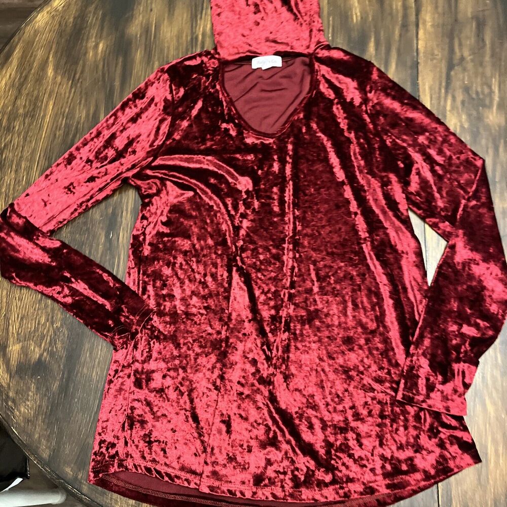 Hailey & Co. Boutique Red Velour Crushed Velvet Holiday Shirt Size Medium EUC!